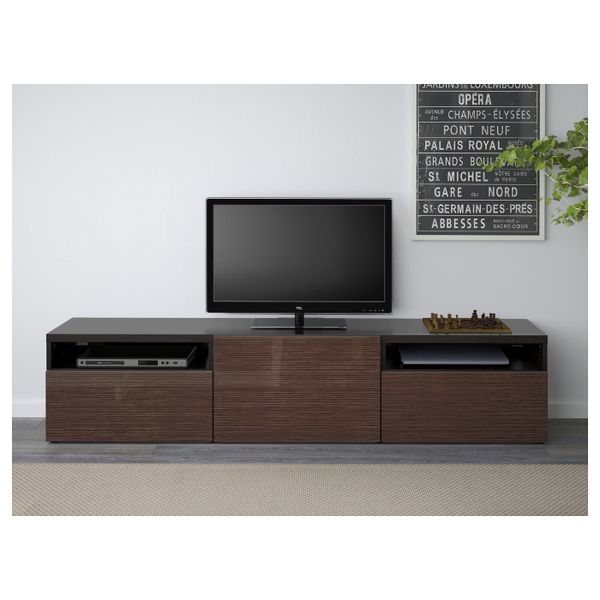 Тумба под ТВ, черно-коричневый/Сельсвикен глянцевый, коричневый 180x42x39 см IKEA БЕСТО 493.285.72 - фото 3