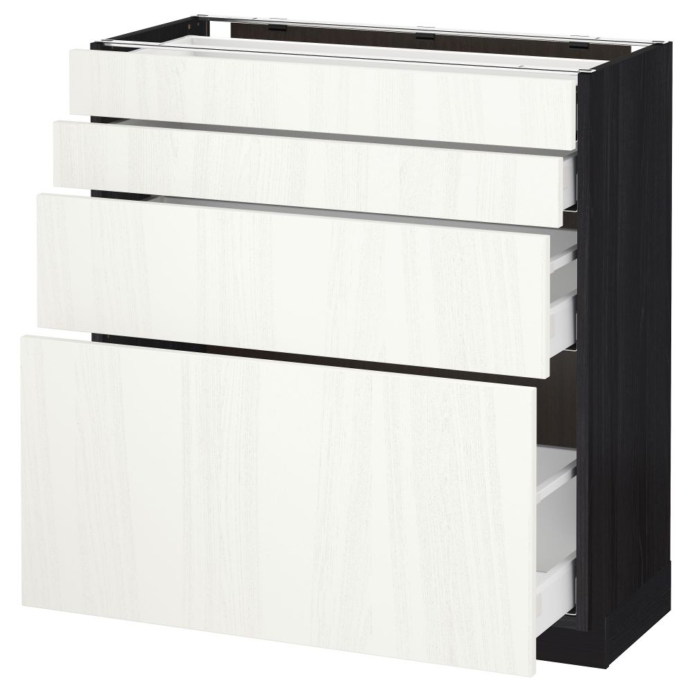 Напольный шкаф 4 фронтальных панели, 4 ящика МЕТОД / МАКСИМЕРА, черный, Росдаль белый - схема-чертеж с размерами