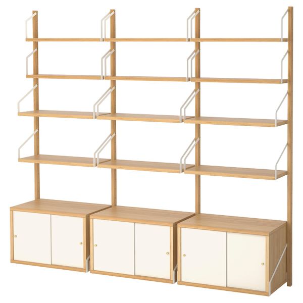 Комбинация для хранения, бамбук/белый 193x35x176 см IKEA SVALNÄS СВАЛЬНЭС 392.051.14 - фото 1