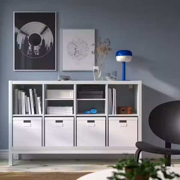 KALLAX Стеллаж с основанием - с 2 вставками-полками/белый 147x94 см - фото 2