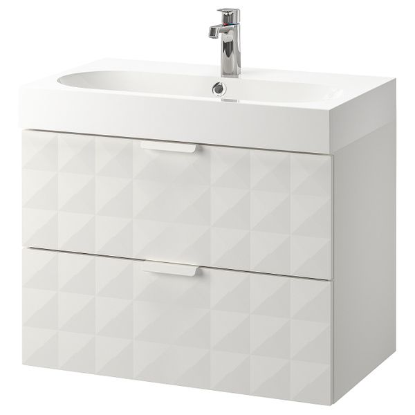 Шкаф для раковины с 2 ящ, Решён белый, БРОГРУНД смеситель 80x48x68 см IKEA ГОДМОРГОН / БРОВИКЕН 492.923.99 - фото 1