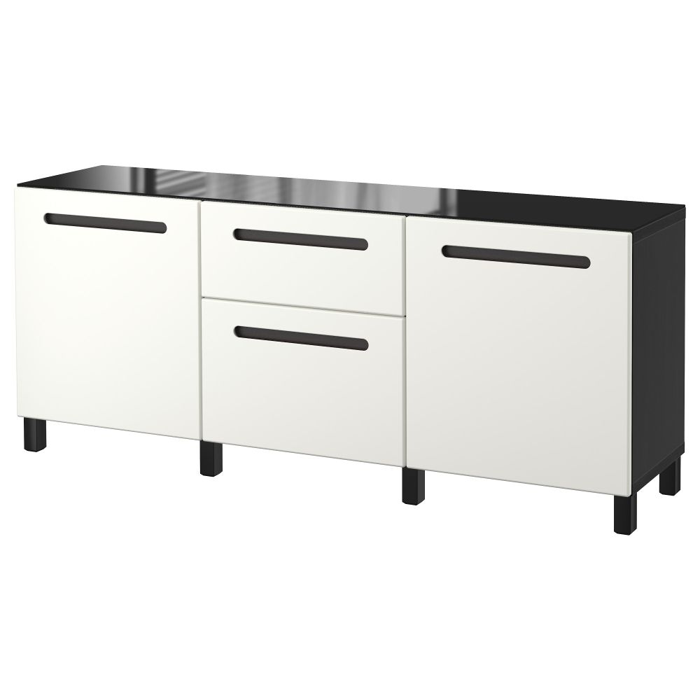 Комбинация для хранения с дверцами, ящиками БЕСТО, черно-коричневый, Марвикен белый (180x40x74 см) - фото 1