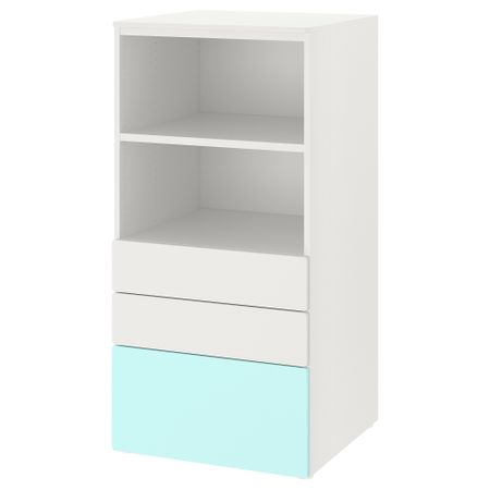 Стеллаж, 60x57x123 см, белый бледно-бирюзовый с 3 ящиками IKEA PLATSA ПЛАТСАA ПЛАТСА, SMÅSTAD СМОСТАД 893.878.09