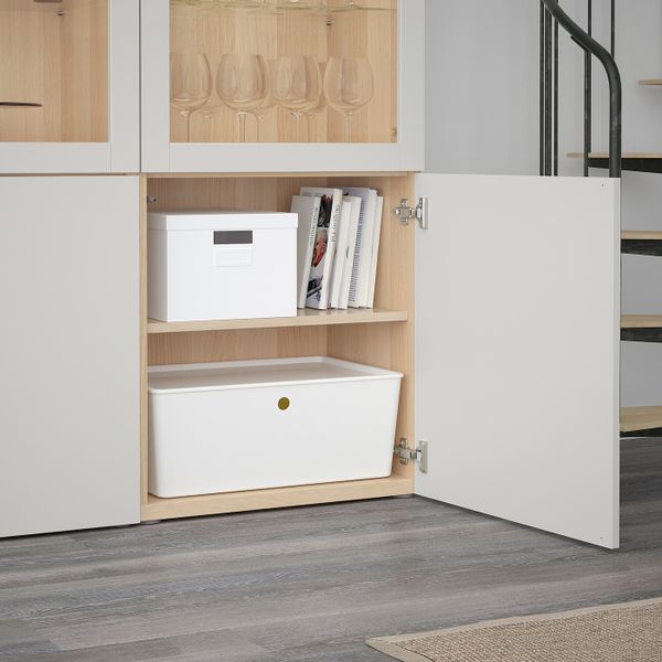 Комбинация для хранения + стеклянная дверц, под беленый дуб, Лаппвикен светло-серый прозрачное стекло, 120x40x192 см IKEA БЕСТО - схема-чертеж с размерами