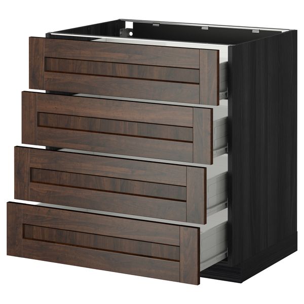 Напольный шкаф 4 фронтальных панели, 4 ящика МЕТОД / ФОРВАРА, черный, Эдсерум коричневый - схема-чертеж с размерами