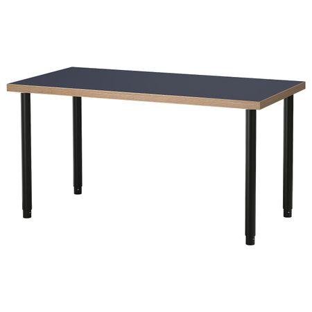 Стол, синий, черный, 120x60 см IKEA ЛИННМОН / ОЛОВ 592.796.08