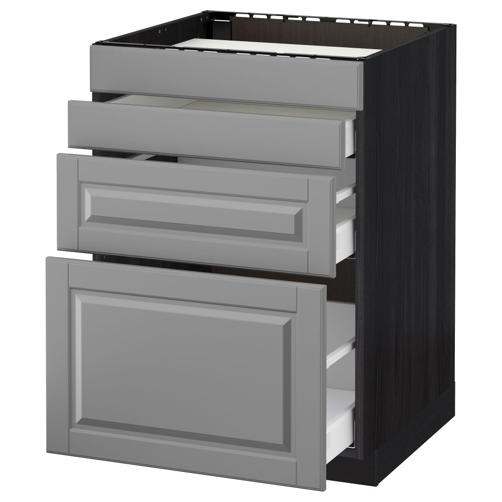 Напольный шкаф для духовки, 4фасада, 3 ящика МЕТОД / МАКСИМЕРА, черный, Будбин серый - схема-чертеж с размерами