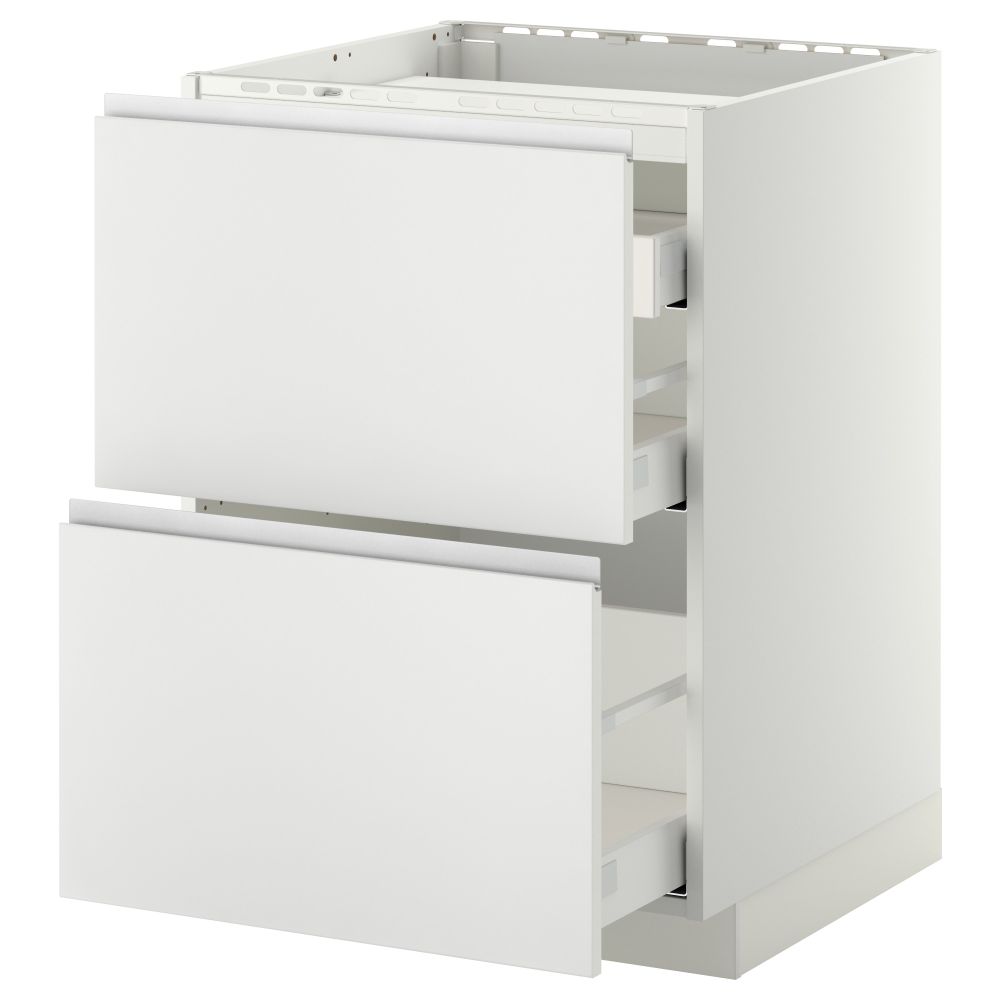 Напольный шкаф, 2 фронтальных панели, 3 ящика МЕТОД / МАКСИМЕРА, белый, Нодста белый - схема-чертеж с размерами