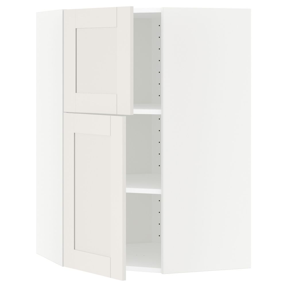 Угловой навесной шкаф + полки, 2 дверцы МЕТОД, белый, Сэведаль белый (68x100 см) - схема-чертеж с размерами