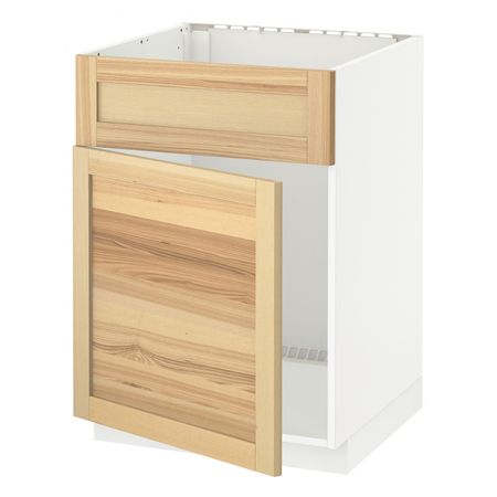 Напольный шкаф под мойку с дверцей, фронтальной пнл, белый/Торхэмн ясень 60x60 см IKEA METOD МЕТОД 992.260.00