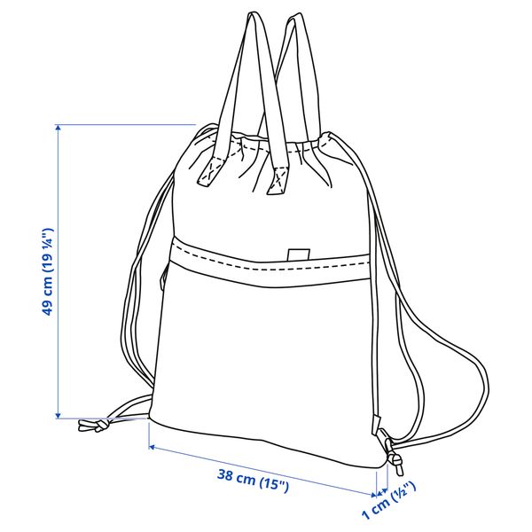 Спортивная сумка, 38x49 см, 15 л, черный IKEA VÄRLDENS ВЭРЛДЕНС 504.879.23 - схема-чертеж с размерами
