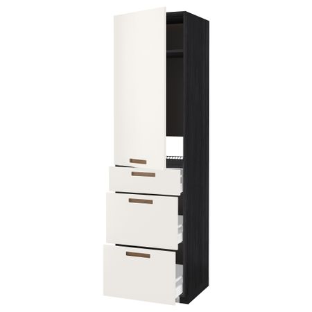 Высокий шкаф для холодильника, с дверцами, 3 ящика МЕТОД / МАКСИМЕРА, черный, Мэрста белый (60x60x220 см)