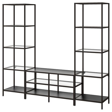 Шкаф для ТВ, комбинация, черно-коричневый/стекло 202x36x175 см IKEA VITTSJÖ ВИТШЁ 592.945.62