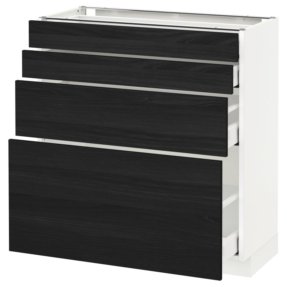 Напольный шкаф 4 фронтальных панели, 4 ящика МЕТОД / МАКСИМЕРА, белый, Тингсрид черный - схема-чертеж с размерами