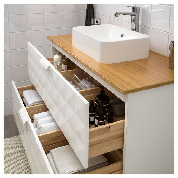 Шкаф со столешницей 45x32 раковина ГОДМОРГОН/ТОЛКЕН / ХОРВИК, Решён белый, бамбук (102x49x72 см) - фото 2