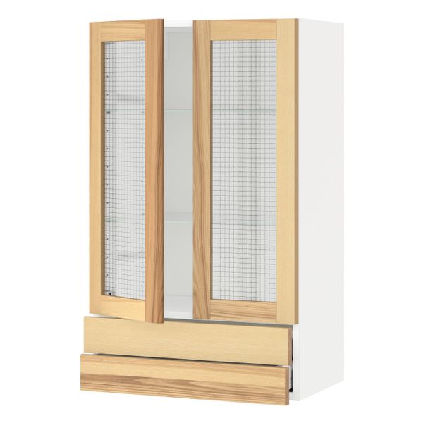 Навесной шкаф, 2 стекло двери/2 ящика, белый/Торхэмн ясень 60x100 см IKEA METOD МЕТОД / MAXIMERA МАКСИМЕРА 194.460.39 - фото 1