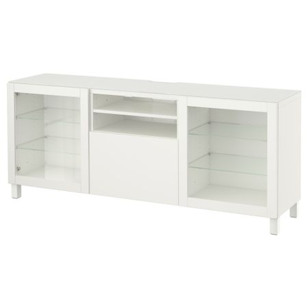 Тумба под ТВ БЕСТО, Лаппвикен, Синдвик белый прозрачное стекло (180x40x74 см)