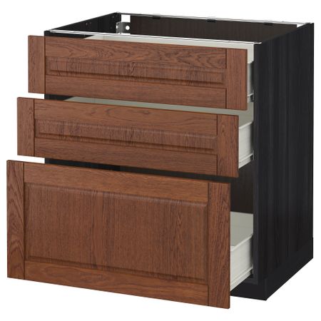 Напольный шкаф с 3 ящиками МЕТОД / ФОРВАРА, черный, Филипстад коричневый