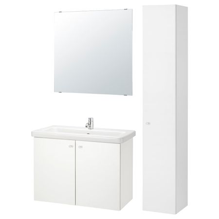 Комплект мебели для ванной,8 предм., белый/ПИЛКОН смеситель 84x43x65 см IKEA FISKÅN ФИСКОН / TVÄLLEN ТВЭЛЛЕН 194.373.65