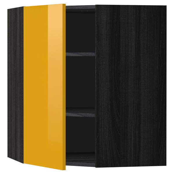 Угловой навесной шкаф с полками МЕТОД, черный, Ерста желтый - схема-чертеж с размерами