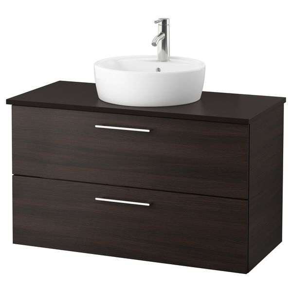 Шкаф п-раковину/столешн45/раковина ГОДМОРГОН/ТОЛКЕН / ТОРНВИКЕН, черно-коричневый, антрацит (102x49x74 см) - фото 1