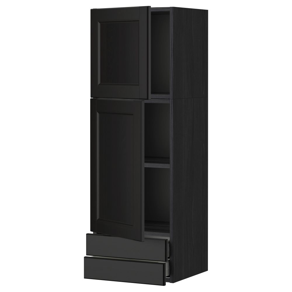 Навесной шкаф, 2 дверцы, 2 ящика МЕТОД / МАКСИМЕРА, черный, Лаксарби черно-коричневый - фото 1