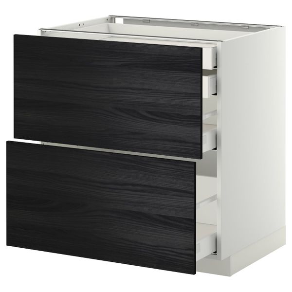 Напольный шкаф 2 фронтальные панели, 2 нижних, 1 средний, 1 высокий ящ, белый, Тингсрид черный 80x60 см IKEA МЕТОД / МАКСИМЕРА - фото 1