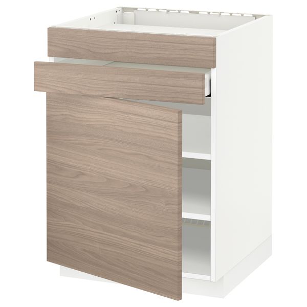 Напольный шкаф для варочной панели, доводчик, 2 фасада, 1 ящик МЕТОД / МАКСИМЕРА, белый, Брокхульт светло-серый (60x60 см) - схема-чертеж с размерами