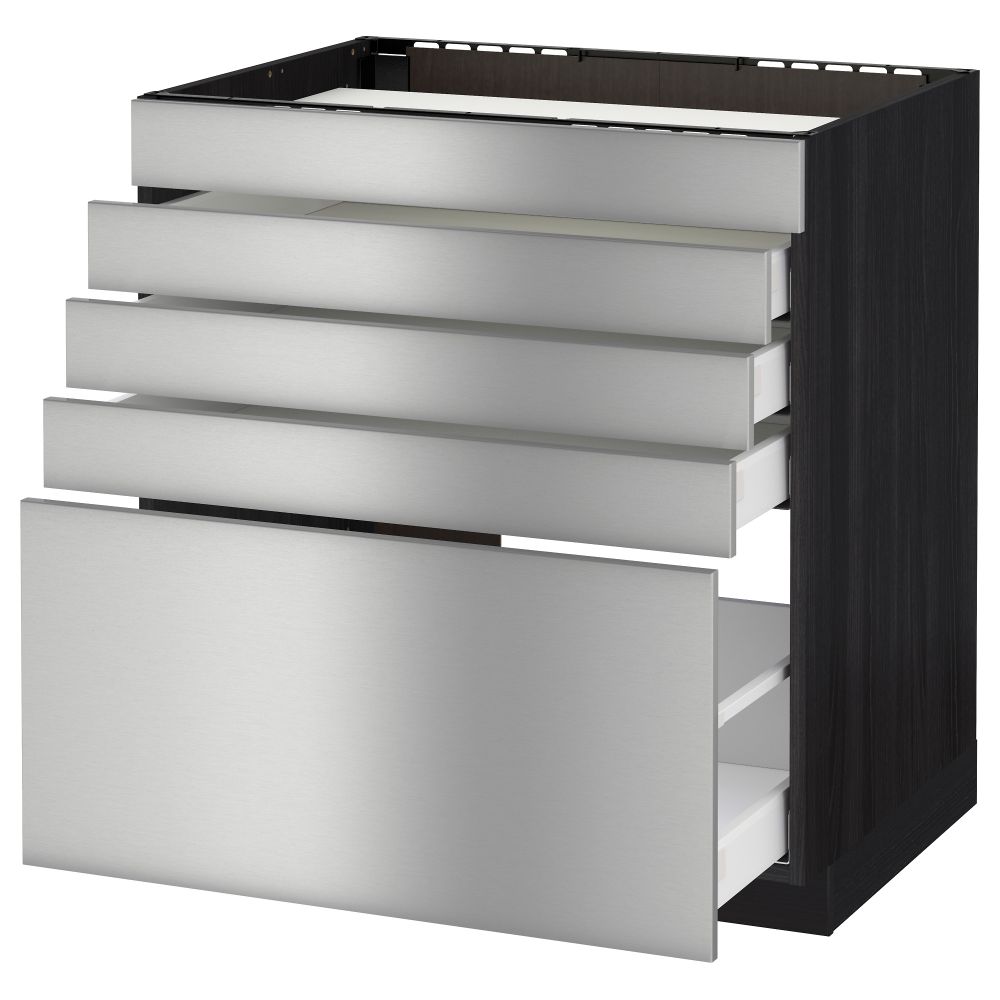 Напольный шкаф для варочной панели, 5 фасадов, 4 ящиков МЕТОД / МАКСИМЕРА, черный, Гревста нержавеющ сталь - схема-чертеж с размерами