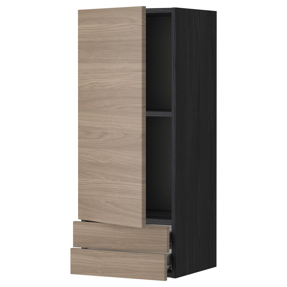 Навесной шкаф с дверцей, 2 ящика МЕТОД / ФОРВАРА, черный, Брокхульт светло-серый - фото 1