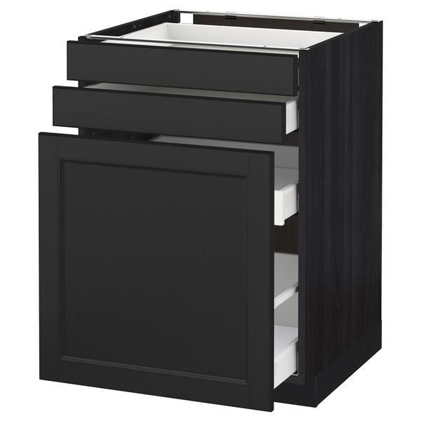 Напольный шкаф с выдвижными модулями, 2 фронтальные панели МЕТОД / МАКСИМЕРА, черный, Лаксарби черно-коричневый - схема-чертеж с размерами