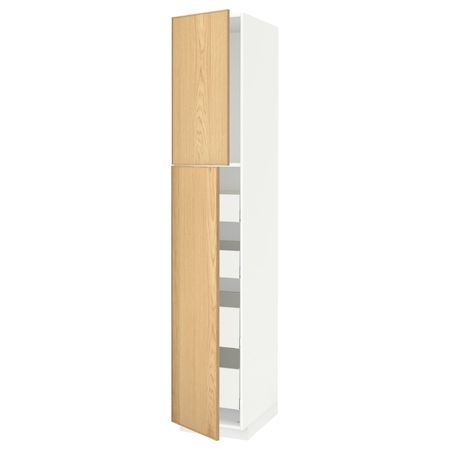 Высокий шкаф/2дверцы/4ящика, белый/Экестад дуб 40x60x220 см IKEA METOD МЕТОД / MAXIMERA МАКСИМЕРА 293.831.02