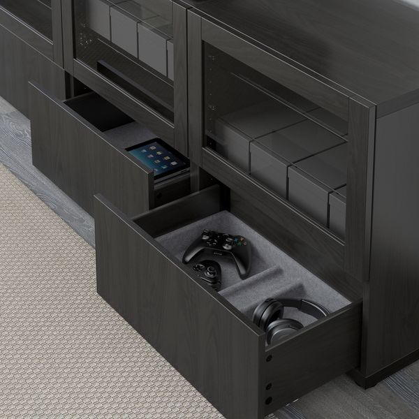 Тумба под ТВ, с дверцами и ящиками, 180x40x64 см, Lappviken, Sindvik черно-коричневый прозрачное стекло IKEA BESTÅ БЕСТО - фото 4