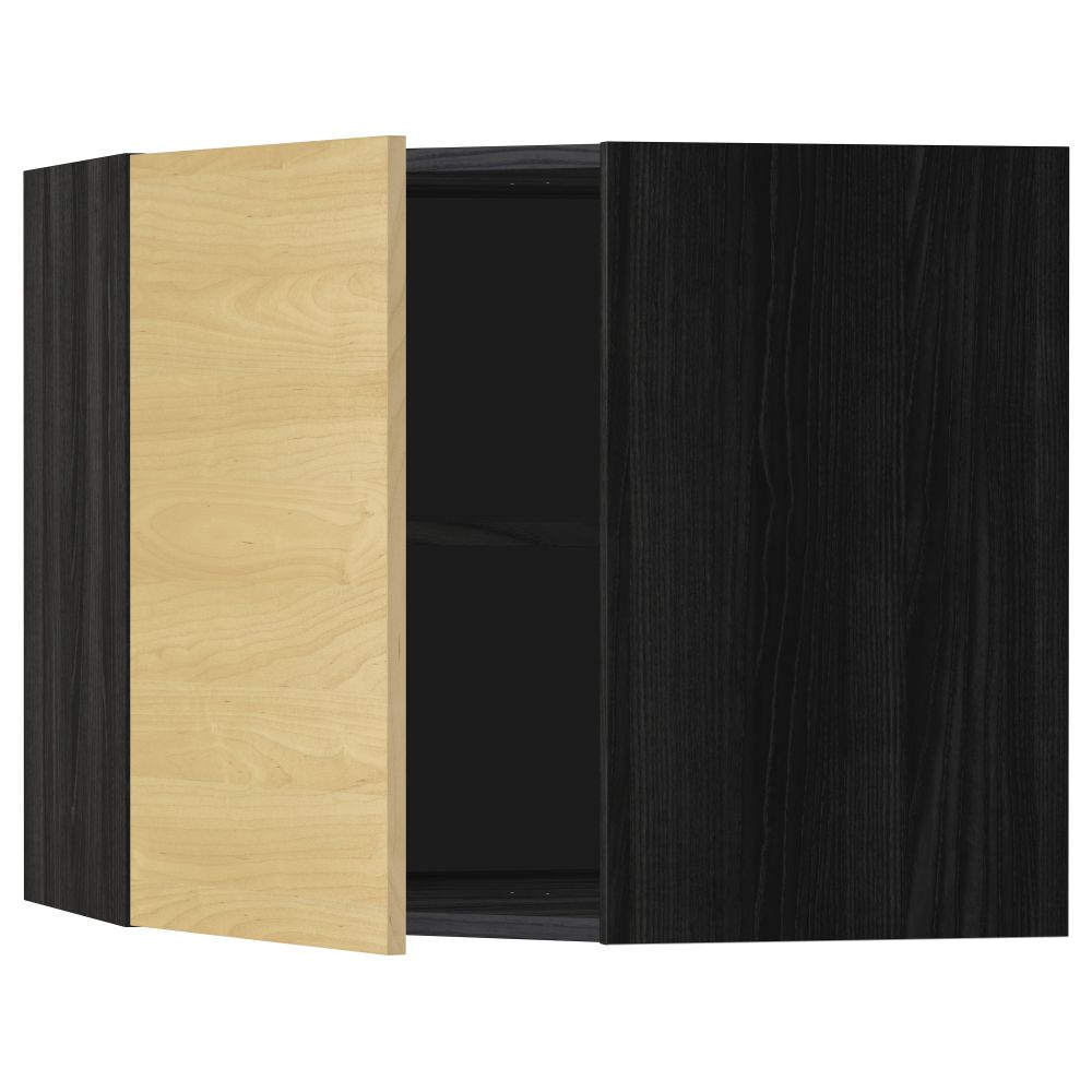 Угловой навесной шкаф с полками МЕТОД, черный, Тингсрид береза - схема-чертеж с размерами