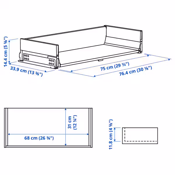 KNIVSHULT Ящик, средний - темно-серый 80x37 см - схема-чертеж с размерами