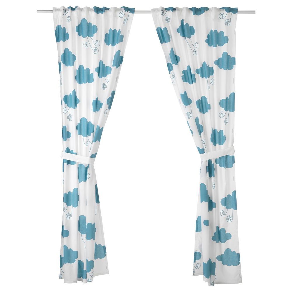 Гардины с прихватом, 2 шт., облако/синий 120x300 см IKEA DJUNGELSKOG ДЬЮНГЕЛЬСКОГ 204.026.52 - фото 1