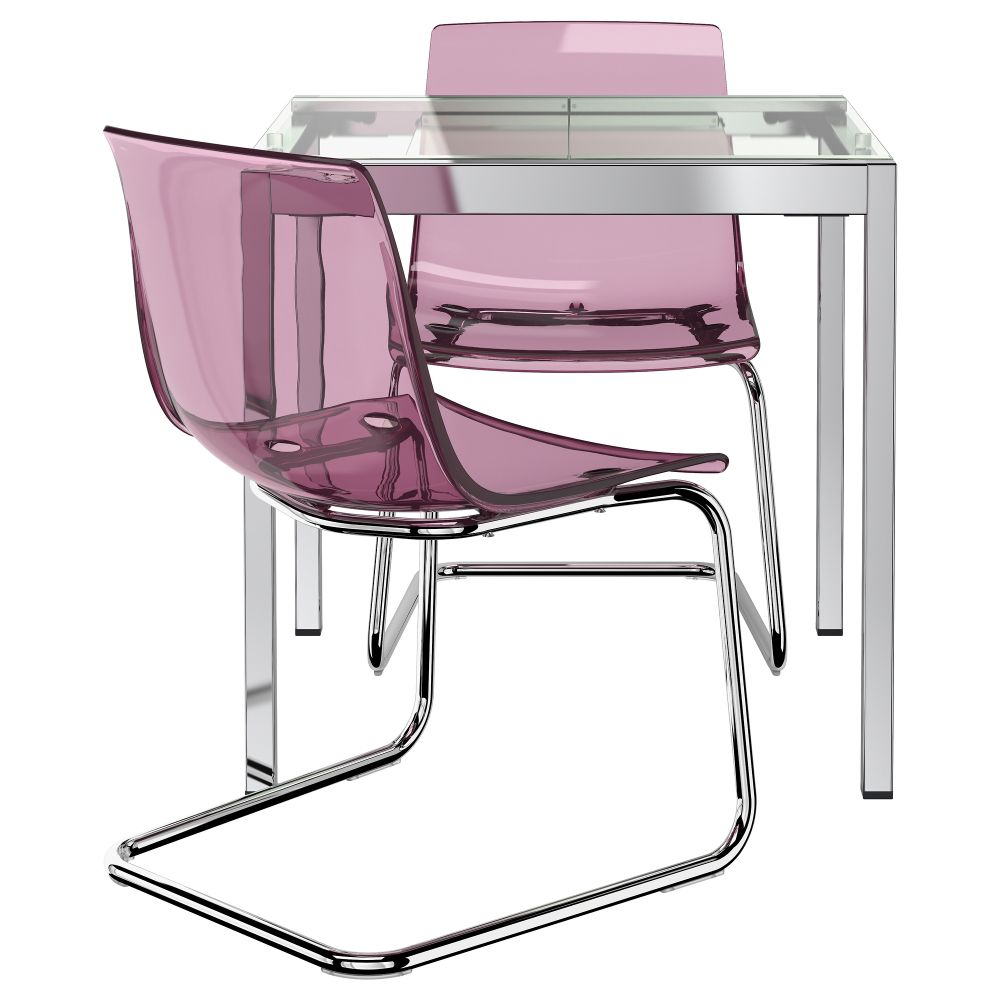 Стол и 2 стула ГЛИВАРП / ТОБИАС, прозрачный, хромированный сиреневый (75 см) - фото 1