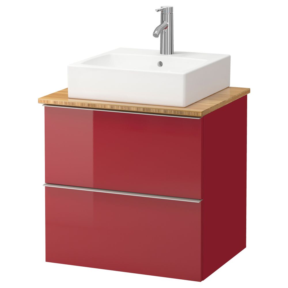 Шк п-раковину/столешн45x45/раковина  , глянцевый красный, бамбук (62x49x72 см) - схема-чертеж с размерами