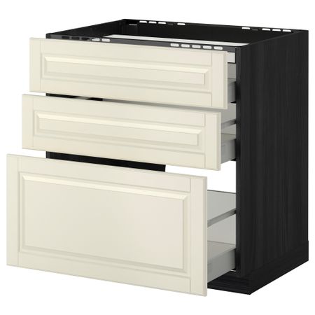 Напольный шкаф, 3 фронтальных панели, 3 ящика МЕТОД / МАКСИМЕРА, черный, Будбин белый с оттенком