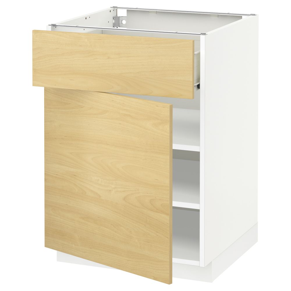 Напольный шкаф с ящиком, дверью МЕТОД / ФОРВАРА, белый, Тингсрид береза - схема-чертеж с размерами