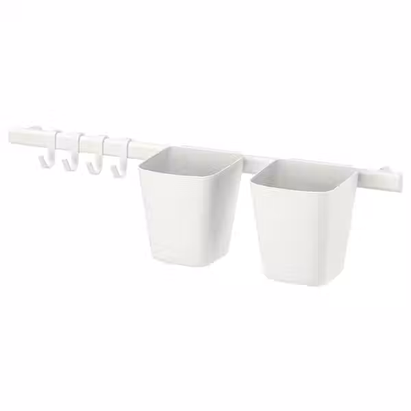 SUNNERSTA Рейлинг с 4 крючками,2 контейнерами - белый - фото 1