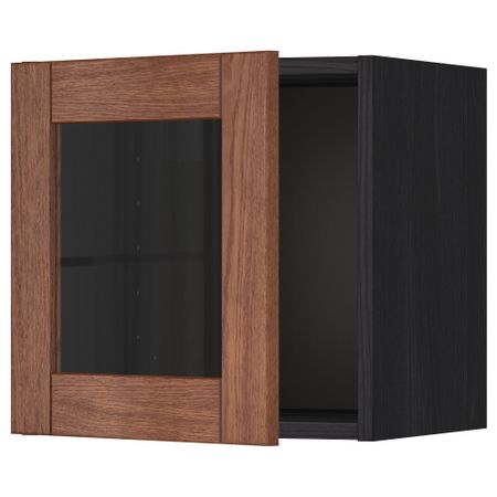 Навесной шкаф со стеклянной дверью МЕТОД, черный, Филипстад коричневый (40x40 см)