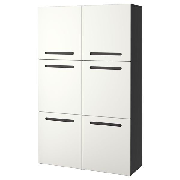 Комбинация для хранения с дверцами БЕСТО, черно-коричневый, Марвикен белый (120x40x192 см) - фото 1