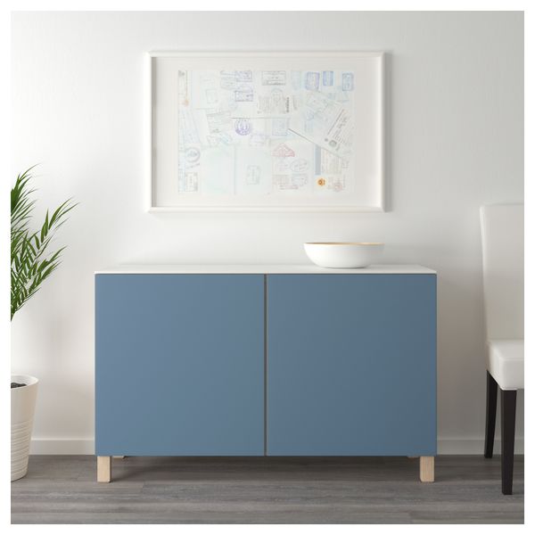 Комбинация для хранения с дверцами БЕСТО, под беленый дуб, Вальвикен темно-синий (120x42x74 см) - схема-чертеж с размерами