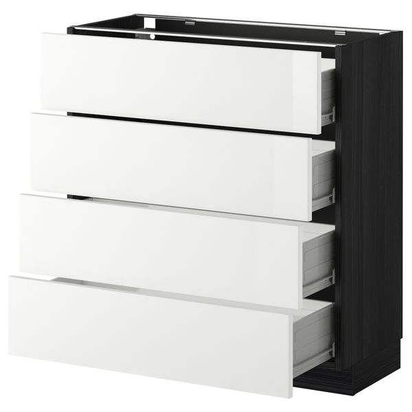 Напольный шкаф 4 фронтальных панели, 4 ящика МЕТОД / ФОРВАРА, черный, Рингульт белый - схема-чертеж с размерами