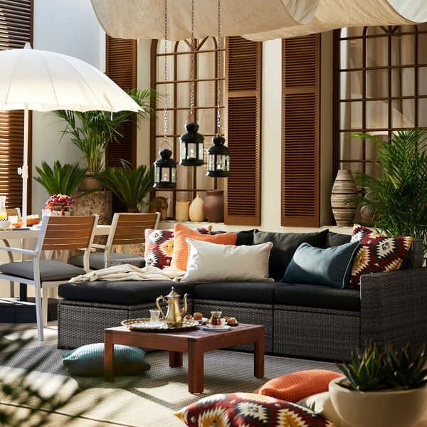 3-местный модульный диван, садовый, с табуретом для ног темно-серый/Холло черный 223x145x82 см IKEA СОЛЛЕРОН 492.885.14 - фото 2