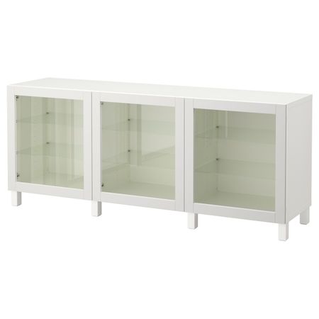 Комбинация для хранения с дверцами, белый, Синдвик светло-серый прозрачное стекло 180x40x74 см IKEA БЕСТО 592.466.70