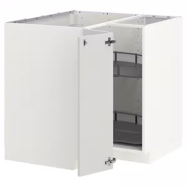 METOD Угловой напольн шкаф с вращающ секц - белый/Aspudden светло-серый 88x88 см - фото 1