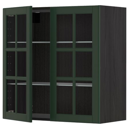 Навесной шкаф с полками, 2 стекло дв, черный/Будбин темно-зеленый 80x80 см IKEA МЕТОД 393.030.82