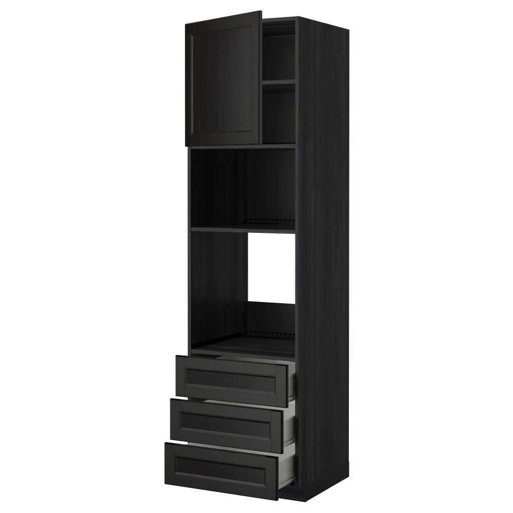 Высокий шкаф для духовки/СВЧ дверца, 3 ящика МЕТОД / ФОРВАРА, черный, Лаксарби черно-коричневый черно-коричневый - фото 1